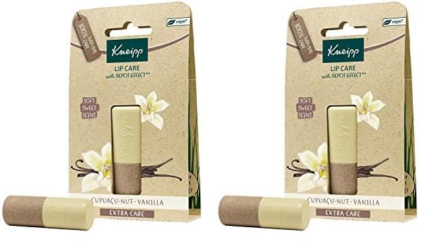 Kneipp, Bálsamo Labial Extra Care, Reparador, Protector e Hidratante de Labios con Efecto Prolongado, 100% Natural, con Manteca de Cupuaçu y Extracto de Vainilla, Aroma a Vainilla (Paquete de 2)