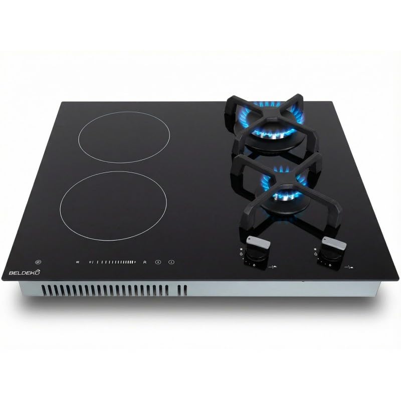 BELDEKO Plaque Mixte 2 Gaz + 2 Induction 6900W - Marque Française