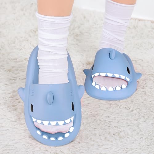 Image of Kids Shark Cloud Slides | Boys Girls Slip On Sandals | Toddler Beach Slippers | Youth Fish Flip Flops Pool Shower Shoes