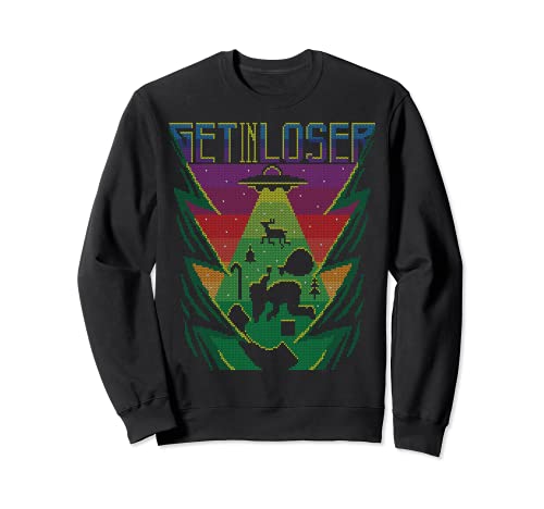 Get In Loser Alien UFO Space Ship Ugly Christmas Sweater Felpa