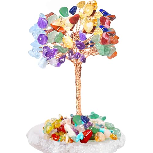 7 Chakra Tree of Life,Healing Crystal Tree(5 Inch) Natural Reiki Crystals and Healing Stones,Money Tree for Home Office Desk Decor,Purple Decor Gifts for Women Mom Dad, Medium