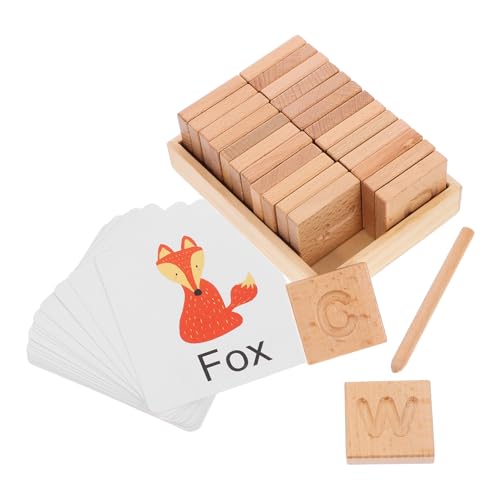 Blocs d'apprentissage des lettres en bois stimulant la réflexion et l'orthographe de l'enfant.