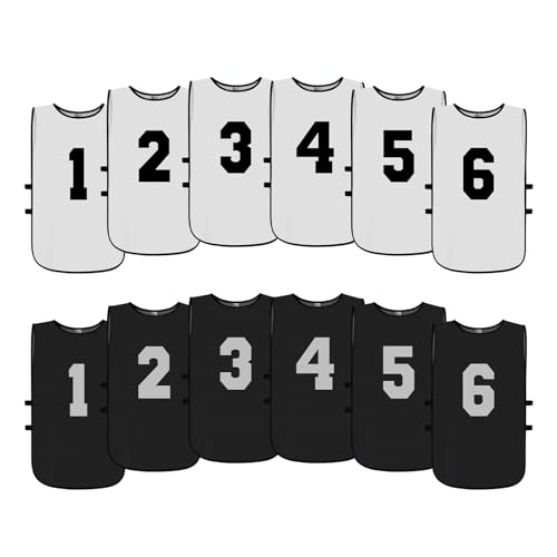 Graunton Mesh Scrimmage Team Practice Vests Pinnies Jerseys Reversible Numbered for Children Youth Teen & Adult for Sports Basketball (12 Jerseys) 6 White + 6 Black, X-Large