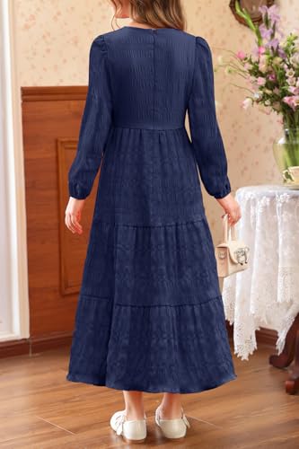 MITILLY Girls Maxi Dress Puff Long Sleeve Crew Neck A-Line Ruffle Tiered Casual Party Dresses with Pockets4
