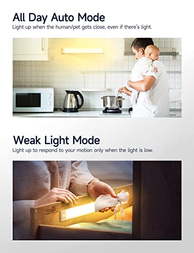 Yiger Under Cabinet Lights, Rechargeable Battery Operated Lighting With 62 Led, Wireless Motion Sensor Light Indoor (3000K), 4 Modes Closet Lights, Stick-On Magnetic Night Light For Kitchen(2 Pack) #TOP3