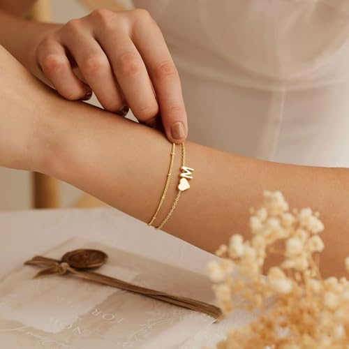 M MOOHAM Heart Initial Bracelets for Women Teen Girls, Letter A-Z Bracelet - image 4