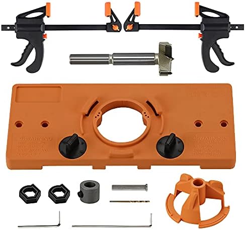 Concealed Hinge Jig, Hinge Drilling Jig Hole Puncher Guide Locator Woodworking Tools with 35mm Forstner Drill Bit and 2pcs Quick-Grip Bar Clamps, for Kitchen Cabinet Doors Hinge