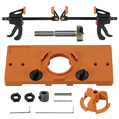 Concealed Hinge Jig, Hinge Drilling Jig Hole Puncher Guide Locator Woodworking Tools With 35Mm Forstner Drill Bit And 2Pcs Quick-Grip Bar Clamps, For Kitchen Cabinet Doors Hinge #TOP2