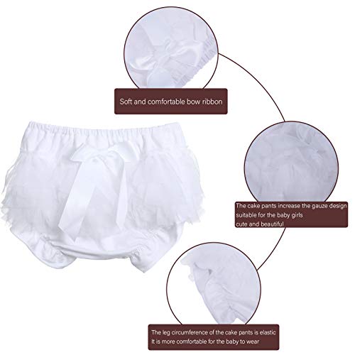 WELROG Baby Girls Cake Smash Outfit - Tutu Bloomers Diaper Cover Headband Pearl Necklace for First Birthday(White)