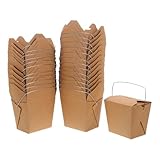 HOMSFOU 50 Stück Einweg Lebensmittelbehälter mit Metallgriff 26oz Pappbox zum Mitnehmen Braune Takeaway Kasten für Gebratenen Reis Hähnchen und Pommes Catering Picknick Verpackung