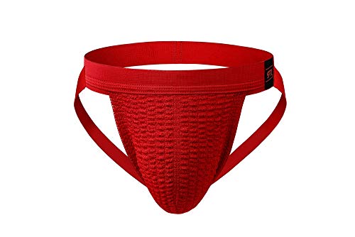 Mongous Mens Thongs Underwear Stylis Stripe Jockstrap Stretch Buttocks Jock Strap Red #TOP18