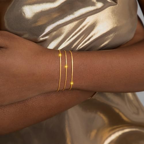 Bracelet for Women - Dainty Stack Bracelets Trendy Adjustable 14K Gold Plated Thin Paperclip Bead Box Satellite Figaro Cuban Link Chain Bracelet Set for Women Waterproof Jewelry Gift