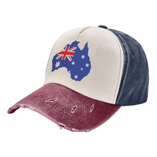 FJQWKLF Australie-Cadeau-Australie-Drapeau-Carte Cadeaux-Chapeau pour Femmes Hommes Casquette de Baseball Chapeaux de Camionneur pour Adultes Chapeaux de Papa Rouge foncé