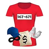 T-Shirt Panzerknacker Kostüm-Set Deluxe+ Cap Maske Karneval Damen XS - 3XL Fasching JGA Sitzung Weiberfastnacht, Größe:L, Logo & Set:Standard-Nr./Set deluxe+ (167-761/Shirt+Cap+Maske+Hands.+Beutel)