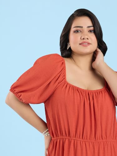 Image of Big Hello - THE Plus Size Women's Midi Knitted Polyester Plus Size Stretch Dress - Red