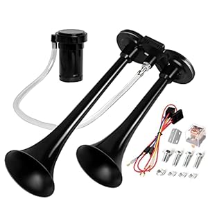 Air Horn for Truck Boats Car, 150DB Super Loud Train Horns Kit with 120 PSI Air Compressor (black, Dual)
