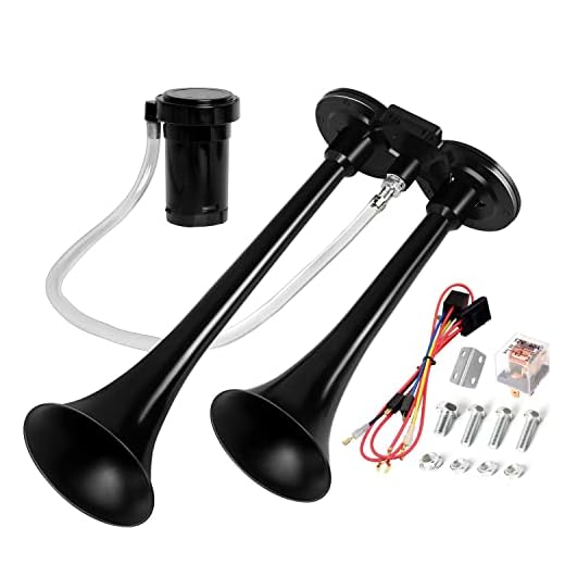 CARFKA Air Horn for Truck Boats Car, 150DB Super Loud Train Horns Kit with 120 PSI Air Compressor (black, Dual)