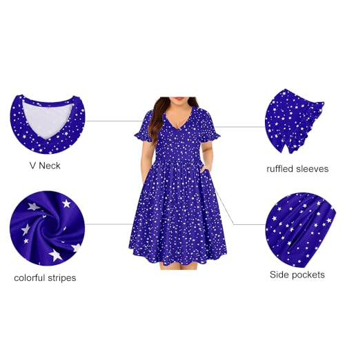 Image of RITERA Plus Size Dresses for Curvy Women Summer Spring Womens Dress V Neck Short Sleeve Casual Dress with Pockets XL-5XL