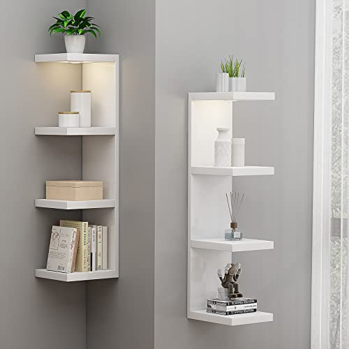 Tepledge 4 Tier Wall Shelf Unit, White Lack Wall Shelf,Display Floating Shelf With Light,37.8" Tall 9.84" Deep #TOP2