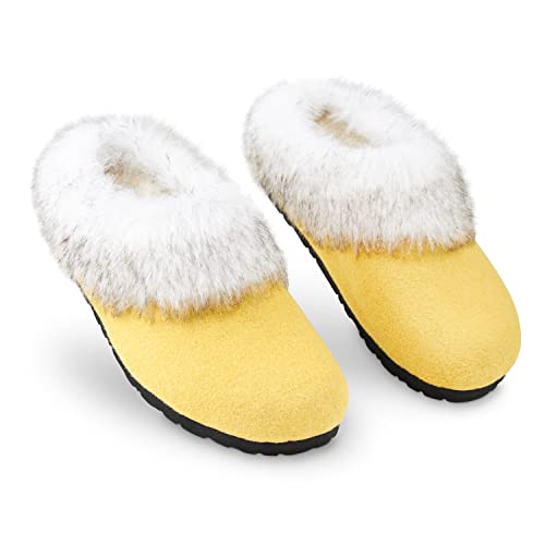 DUNLOP Zapatillas Mujer Casa con Suela Antideslizante, Pantuflas Invierno con Forro Polar, Regalos Para Mujer y Chica Adolescente Talla 37-41 (41, Mostaza, numeric_41)
