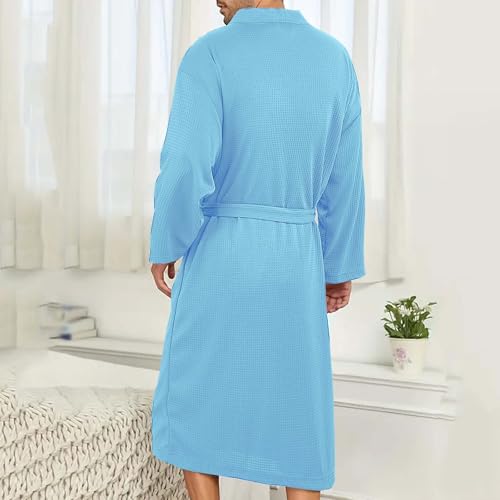 Cambkatl Men's Waffle Robe Full Length Belted Kimono Bathrobe Long Sleeve Nightgown with Pockets4