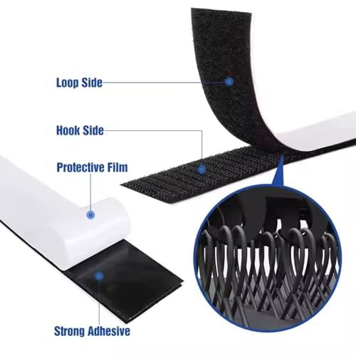 10 m x 20 mm Klettband selbstklebend [1x Haken + 1x Flausch] – Extra starkes Industrie-Klebeband – Wiederverwendbarer Befestigungsband für Möbel, Auto, Kabelmanagement & DIY – Wasserfest, schwarz