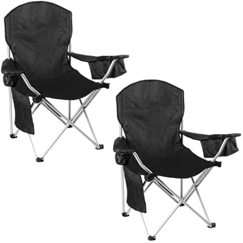 CozyBox Pack of 2 Portable Lawn Chairs, with Built-in Can Cooler, Storage Pocket, Carry Bag, and Cup Holder, Includes Carry Bag – Black [2-Pack] Cover