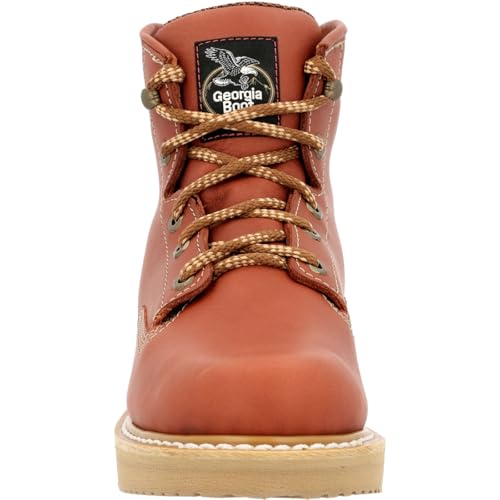 Georgia Boot Men's 6" Lace-Up Wedge Work Boot, Breathable SPR Leather Shoes with Slip and Oil Resistant Outsole, Comfortable Soft Toe Copper-Tan Boots for Men - GB001PRO3