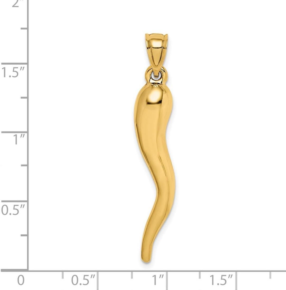 JewelryWeb 14k Solid Yellow Gold Hollow Italian Horn Pendant Necklace 42x8.5mm Wide Pendant for Women - Image 2
