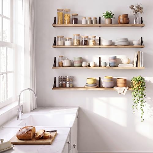 Image of YGEOMER Floating Shelves for Wall, 35in Light Carbonized Brown Wall Shelves for Living Room, Bathroom, Bedroom, Kitchen, Home Decor (Set of 4)