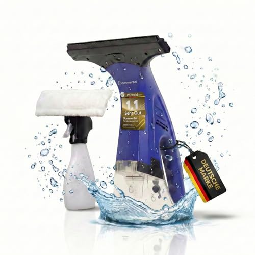 Sommertal Fenstersauger Set mit 1600Pa | elektrischer Fensterreiniger Akku mit 28cm Saugdüse & 250ml Tank | Fensterputzer elektrisch | Fensterabzieher streifenfrei | geeignet für Fenster, Fliesen