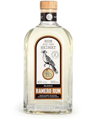 RAMERO Blanco Rum 46{0884821ed7d4adab0c39913e2527f55c8f75ae278e3973f87cf7a6d5f4d87204} vol – Premium Weißer Rum aus Deutschland | mild mit Honig- & Kokosnoten | Zuckerrohr aus Guyana, in Deutschland gereift | ideal für Mojito & Cuba Libre | 500ml, Gold Award 2022