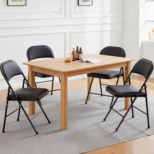 Image of Simple Deluxe Dining Chairs Set of 4, Leather Cushion Foldable Contemporary Kitchen Side Chair with Padded Back & Sturdy Metal Legs, Upholstered Seat for Home /Living Room /Bedroom /Cafe, Black