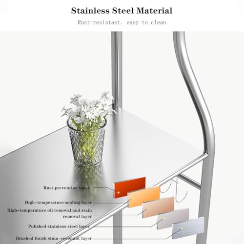 3-Tier Over The Toilet Storage, Freestanding Metal Bathroom Shelves, Above Toilet Storage Rack with Hooks and Paper Holder, Space-Saving, for Bathroom Restroom Laundry, Stainless Steel