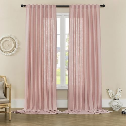 Image of Joydeco Linen Curtains for Living Room,Light Filtering Rod Pocket Back Tab Semi Sheer Drapes Window Long Curtains 108 inches Long Sheer Bliss