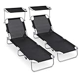 T-LOVENDO.ES Pack de 2 Tumbonas de Playa Reclinables con Parasol Ajustable | Plegables y Portátiles | para Jardín, Piscina o Camping | Aluminio Ligero y Tela Transpirable Resistente Exterior