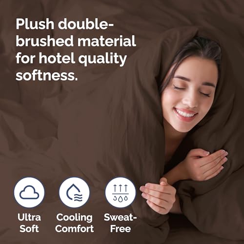 Image of Duvet Cover Full Size Set - Extra Soft Full Duvet Cover 80 inch x 90 inch with 2 Pillow Shams for Women, Men, Kids & Teens - Hotel Luxury, Easy-Care w / Zipper Closures & Ties - Comfy and Breathable (Brown)