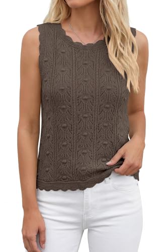 BTFBM Crochet Tank Tops for Women Hollow Out Sleeveless Loose Sweater Vest Top Summer Spring 2026 Beach Vacation Clothes(Brown, XX-Large) — view 3