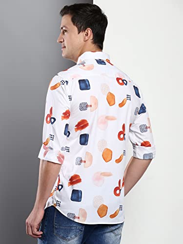 Image of Dennis Lingo Men's Printed Slim Fit Satin Casual Shirt with Spread Collar & Full Sleeves