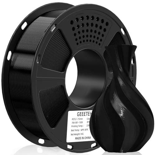 Geeetech PETG Filament 1.75mm, 1 KG (2.2lbs) Spool 3D Printer Filament, High-Toughness, ±0.02mm Accuracy, Neatly Wound & Moistureproof, Non-Clogging Non-Stringing, Fits Most FDM Printers, Black