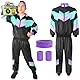 Aomig 90er Jahre Kostüm Erwachsene 5Pcs Retro Trainingsanzug Unisex Disco Ganzkörperanzug Partner Outfit Jacke Hose Armband und Stirnband 80er Party Bad Taste für Mottoparty Karneval (Schwarz-Grün-XL)