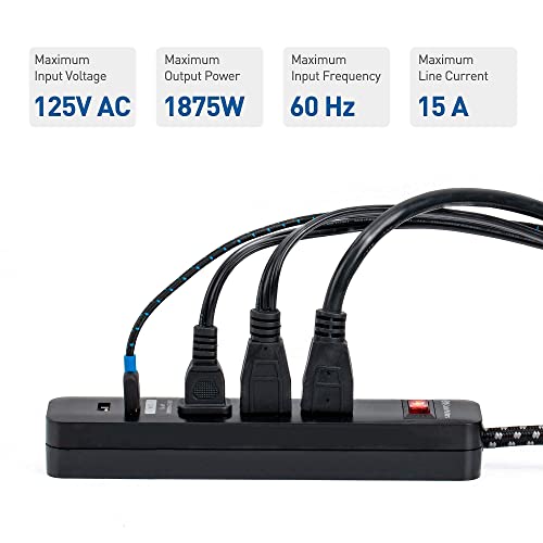 Cable Matters 2-Pack 16 Awg Heavy Duty Ac Power Extension Cord (Power Extension Cable) In 10 Feet & 3 Outlet Surge Protector Power Strip #TOP7