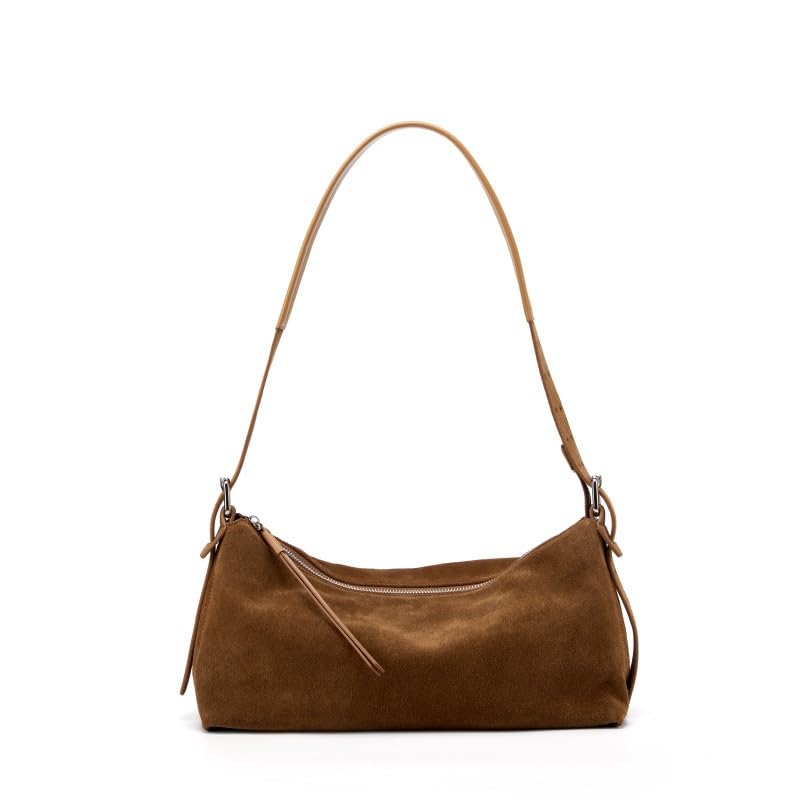 Sac à main en daim et cuir pleine fleur caramel avec large bandoulière