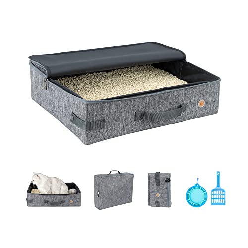 Portable Cat Travel Litter Box with Zipped Lid to Keep