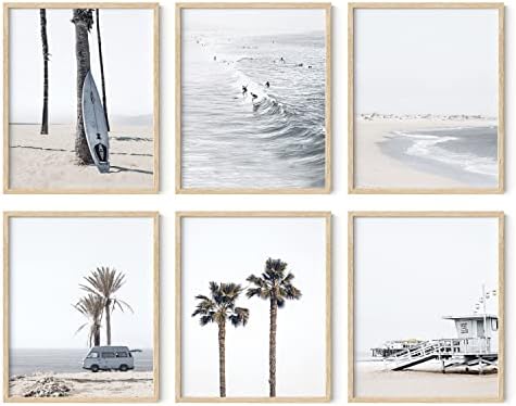 HAUS AND HUES Beach Posters and Beach Wall Decor - Set of 6 Beach Art Prints, Black and White Beach Pictures Wall Art, Beach Art, Coastal Grandmother Decor, Beach Prints Wall Art UNFRAMED (8x10)