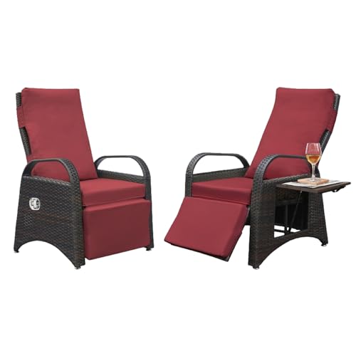 ART TO REAL Outdoor Recliners Set of 2 Patio Recliner Chair, Adjustable Reclining Lounge Chair and Removable Soft Cushion, Flip-up Side Table, Recliner Chair, Red ART TO REAL Outdoor Recliners Set of 2 Patio Recliner Chair, Adjustable Reclining Lounge Chair and Removable Soft Cushion, Flip-up Side Table, Recliner Chair, Red
