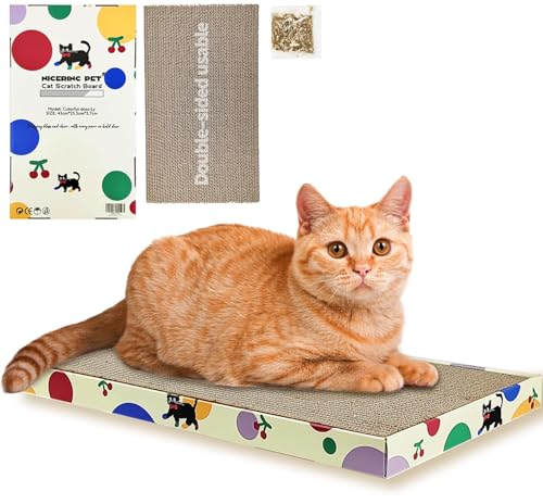 Cat Scratching Boards, 1 Pack Cat Scratch Pad With Box, Double-Sided Reversable Long Lasting Corrugate Scratchers, Refillable Scratch Pad, Cardboard Cat Scratcher for Small Medium Cat Kitten (17”x10”)