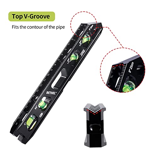 Torpedo Level, Magnetic Conduit Level With 4 Vials, V-Groove And Magnet Track,Aluminum Alloy Construction, High Viz Black (9 Inch) #TOP5