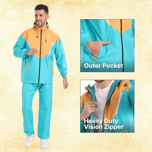 Image of Citizen Hooded Raincoat for Men Women Waterproof for Bike Riders HT Micro TPU Fabric Lightweight Stylish Sealed Hood, Large Pockets, Heavy-Duty Zippers Rainwear with Carry Pouch-CR019