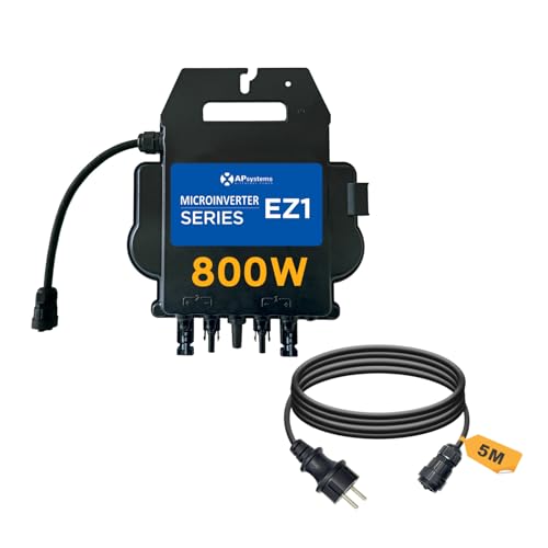 APsystems Mikrowechselrichter mit WLAN & Bluetooth, PV VDE Zertifiziert, Plug & Play Wechselrichter ideal für Balkonkraftwerk (EZ1-M 800W mit Anschlusskabel)